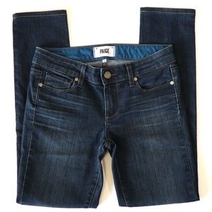 Low-rise PAIGE "Skyline Skinny" enzyme wash jeans